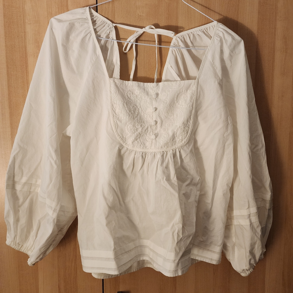 Maurices White Backless Blouse with Tie Front and Bib Collar